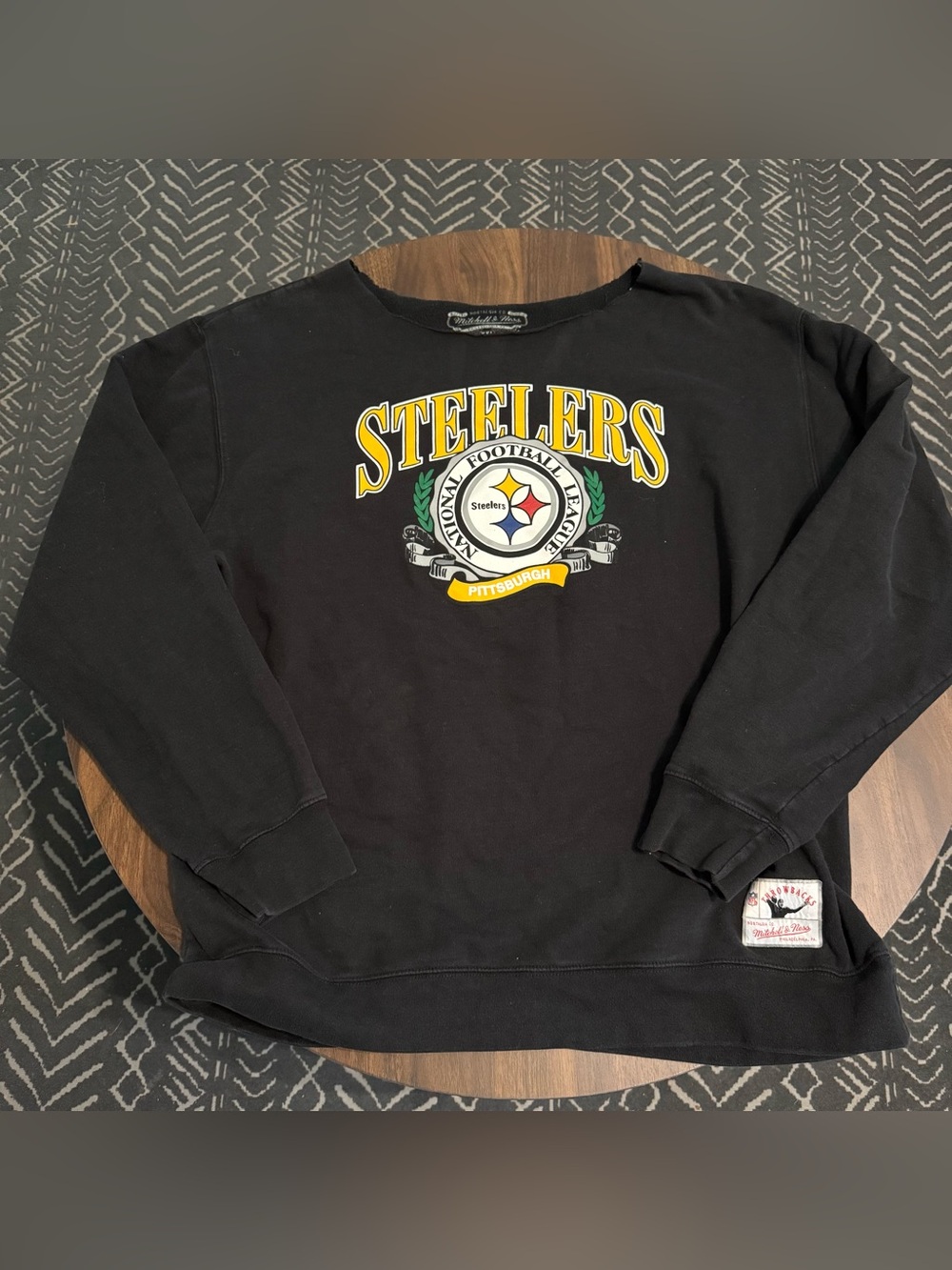 Mitchell & Ness Black Pittsburgh Steelers Crewneck Sweatshirt with Yellow Logo